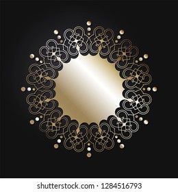 Decorative round frame for design with abstract floral pattern. Circle frame. Template  Vector.
