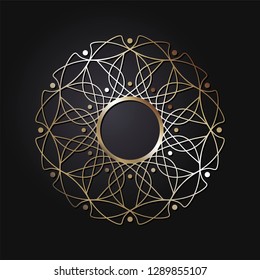 Decorative round frame for design with abstract floral pattern. Circle frame. Template  Vector.