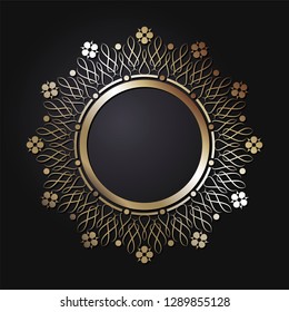 Decorative round frame for design with abstract floral pattern. Circle frame. Template  Vector.