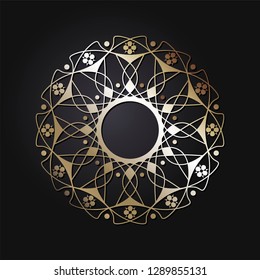 Decorative round frame for design with abstract floral pattern. Circle frame. Template  Vector.