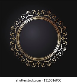Decorative round frame for design with abstract floral pattern. Circle frame. Template Vector.