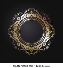Decorative round frame for design with abstract floral pattern. Circle frame. Template Vector.