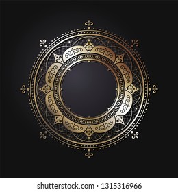 Decorative round frame for design with abstract floral pattern. Circle frame. Template Vector.