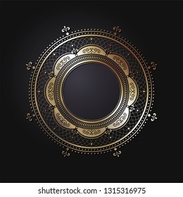 Decorative round frame for design with abstract floral pattern. Circle frame. Template Vector.