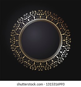 Decorative round frame for design with abstract floral pattern. Circle frame. Template Vector.