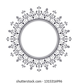 Decorative round frame for design with abstract floral pattern. Circle frame. Template Vector.