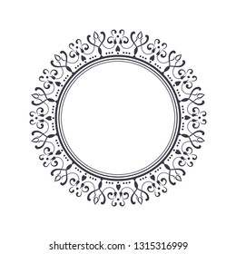 Decorative round frame for design with abstract floral pattern. Circle frame. Template Vector.