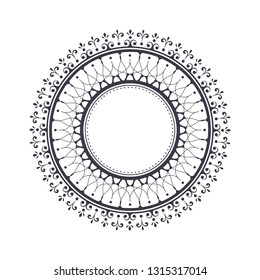 Decorative round frame for design with abstract floral pattern. Circle frame. Template Vector.