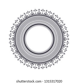 Decorative round frame for design with abstract floral pattern. Circle frame. Template Vector.