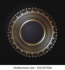 Decorative round frame for design with abstract floral pattern. Circle frame. Template Vector.