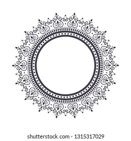 Decorative round frame for design with abstract floral pattern. Circle frame. Template Vector.