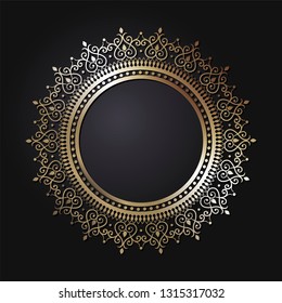 Decorative round frame for design with abstract floral pattern. Circle frame. Template Vector.