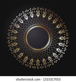 Decorative round frame for design with abstract floral pattern. Circle frame. Template Vector.