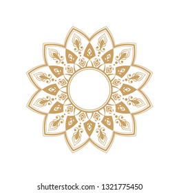 Decorative round frame for design with abstract floral pattern. Circle frame. Template Vector.
