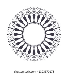 Decorative round frame for design with abstract floral pattern. Circle frame. Template Vector.