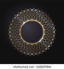 Decorative round frame for design with abstract floral pattern. Circle frame. Template Vector.