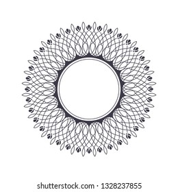Decorative round frame for design with abstract floral pattern. Circle frame. Template Vector.