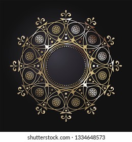Decorative round frame for design with abstract floral pattern. Circle frame. Template Vector.