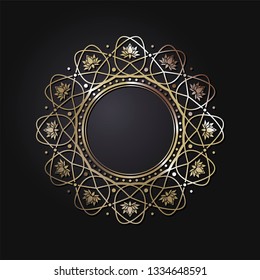 Decorative round frame for design with abstract floral pattern. Circle frame. Template Vector.