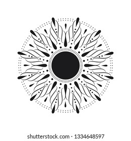 Decorative round frame for design with abstract floral pattern. Circle frame. Template Vector.