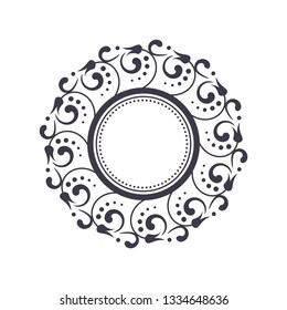 Decorative round frame for design with abstract floral pattern. Circle frame. Template Vector.