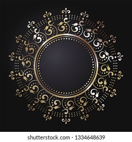 Decorative round frame for design with abstract floral pattern. Circle frame. Template Vector.