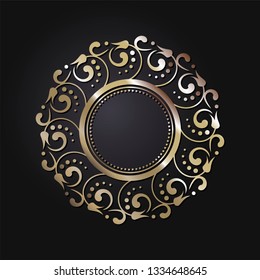 Decorative round frame for design with abstract floral pattern. Circle frame. Template Vector.