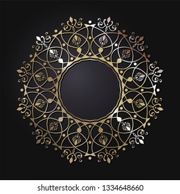 Decorative round frame for design with abstract floral pattern. Circle frame. Template Vector.