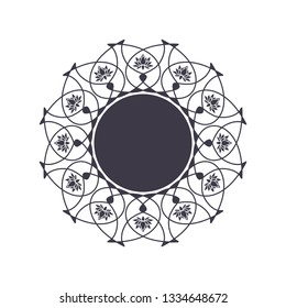 Decorative round frame for design with abstract floral pattern. Circle frame. Template Vector.