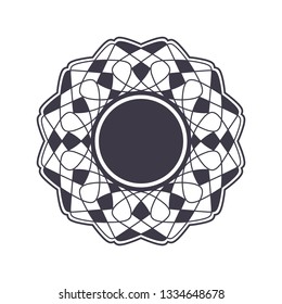 Decorative round frame for design with abstract floral pattern. Circle frame. Template Vector.