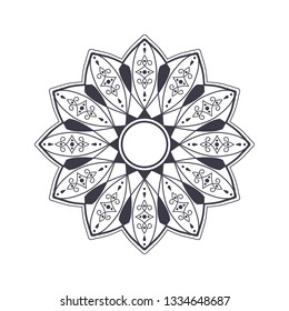 Decorative round frame for design with abstract floral pattern. Circle frame. Template Vector.