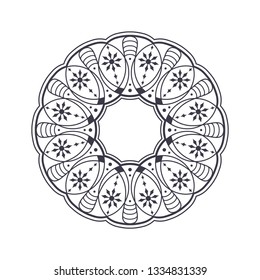 Decorative round frame for design with abstract floral pattern. Circle frame. Template Vector.
