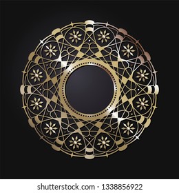 Decorative round frame for design with abstract floral pattern. Circle frame. Template Vector.