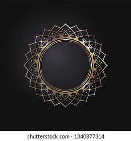 Decorative round frame for design with abstract floral pattern. Circle frame. Template Vector.
