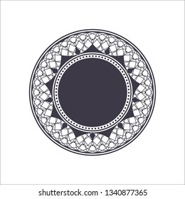 Decorative round frame for design with abstract floral pattern. Circle frame. Template Vector.