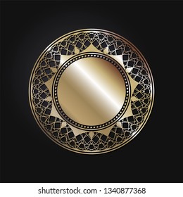 Decorative round frame for design with abstract floral pattern. Circle frame. Template Vector.