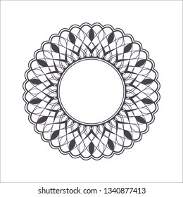 Decorative round frame for design with abstract floral pattern. Circle frame. Template Vector.