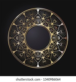 Decorative round frame for design with abstract floral pattern. Circle frame. Template Vector.