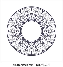 Decorative round frame for design with abstract floral pattern. Circle frame. Template Vector.