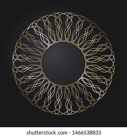Decorative  round frame for design with a abstract gold floral ornament. Circle frame. Elegant element for printing of cards, invitations, books, for textiles, engraving, forging. Vector.