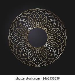Decorative  round frame for design with a abstract gold floral ornament. Circle frame. Elegant element for printing of cards, invitations, books, for textiles, engraving, forging. Vector.