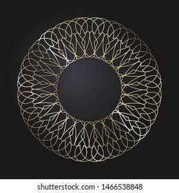 Decorative  round frame for design with a abstract gold floral ornament. Circle frame. Elegant element for printing of cards, invitations, books, for textiles, engraving, forging. Vector.