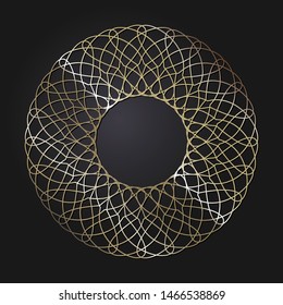 Decorative  round frame for design with a abstract gold floral ornament. Circle frame. Elegant element for printing of cards, invitations, books, for textiles, engraving, forging. Vector.