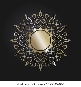Decorative  round frame for design with a abstract gold floral ornament. Circle frame. Elegant element for printing of cards, invitations, books, for textiles, engraving, forging. Vector.