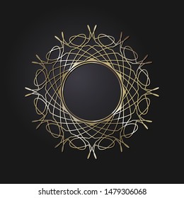Decorative  round frame for design with a abstract gold floral ornament. Circle frame. Elegant element for printing of cards, invitations, books, for textiles, engraving, forging. Vector.