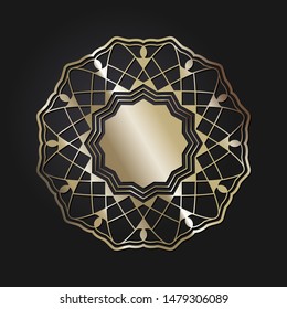 Decorative  round frame for design with a abstract gold floral ornament. Circle frame. Elegant element for printing of cards, invitations, books, for textiles, engraving, forging. Vector.
