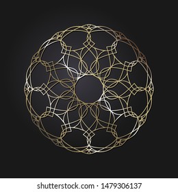 Decorative  round frame for design with a abstract gold floral ornament. Circle frame. Elegant element for printing of cards, invitations, books, for textiles, engraving, forging. Vector.