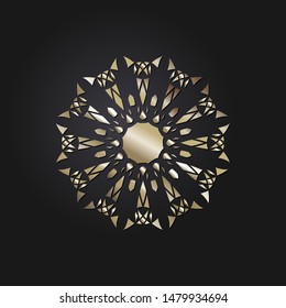 Decorative  round frame for design with a abstract gold floral ornament. Circle frame. Elegant element for printing of cards, invitations, books, for textiles, engraving, forging. Vector.