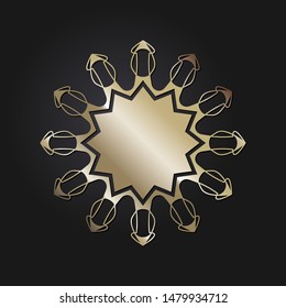 Decorative  round frame for design with a abstract gold floral ornament. Circle frame. Elegant element for printing of cards, invitations, books, for textiles, engraving, forging. Vector.