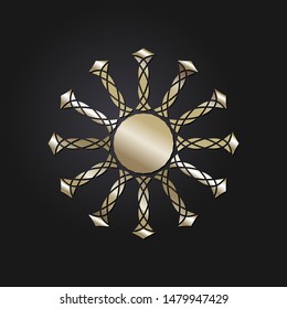 Decorative  round frame for design with a abstract gold floral ornament. Circle frame. Elegant element for printing of cards, invitations, books, for textiles, engraving, forging. Vector.